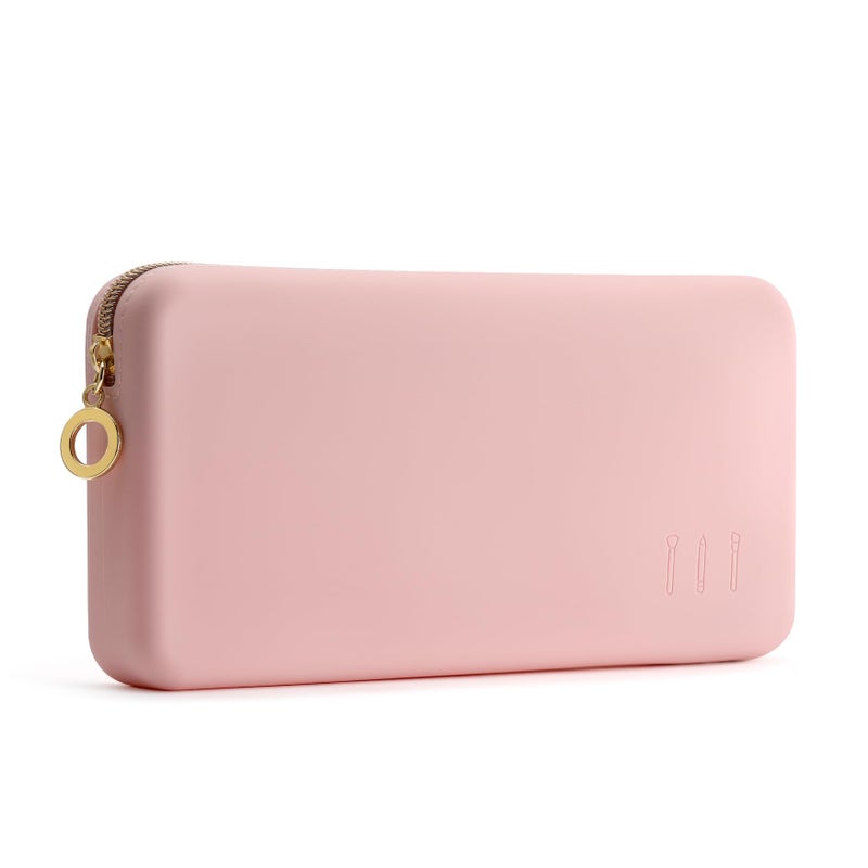 FVION Zipper Makeup Brushes Bag For Travel  Large Silicone Makeup Brush Holder  Make Up Brushes Pouch Case for Makeup Tools - Pink - Image 1